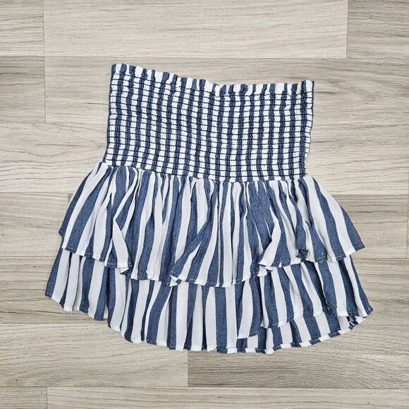 SAM & LAVI Womens Blue White Stripe Smocked Mini Skirt XS - Picture 6 of 6